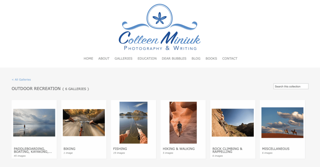 Colleen Miniuk website screenshot with photographs