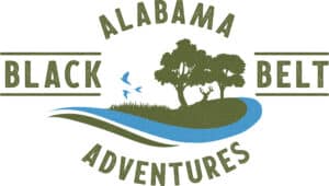 logo for ALabama Black Belt Adventures, showing a curving river, two trees, and birds