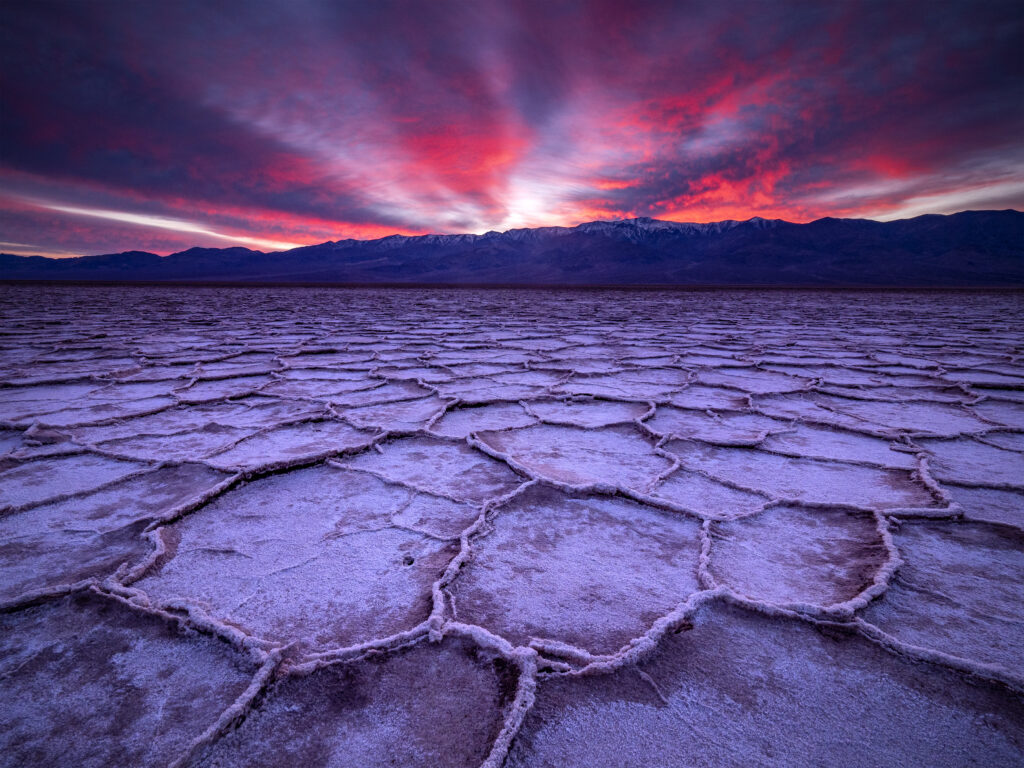 Sunset at Badwater Salt Flats in Death Valley National Park, California, USA