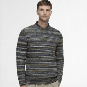 Man wearing a striped Barbour - Pateley Striped Crew Neck Jumper